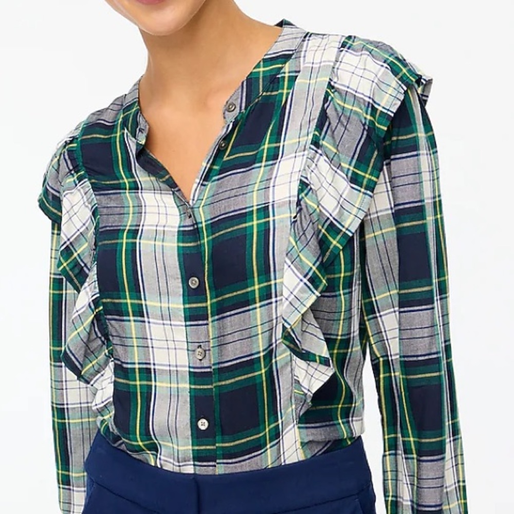 J. Crew Plaid Ruffle Button Down Shirt
